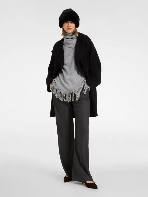 Caban sartoriale con ampio collo Donna, Nero miniatura 3