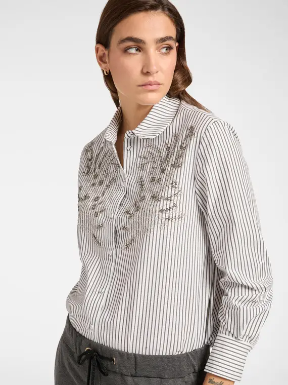 Camicia a righe con ricamo a mano Donna