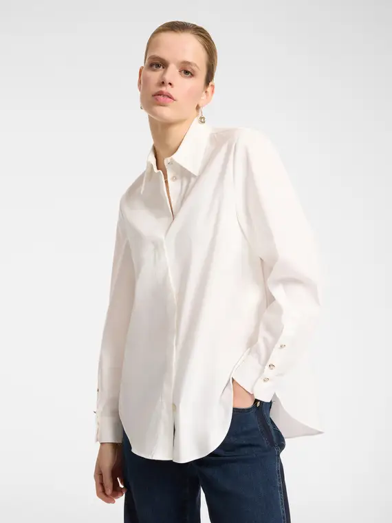 Camicia ampia in popeline Donna, Bianco