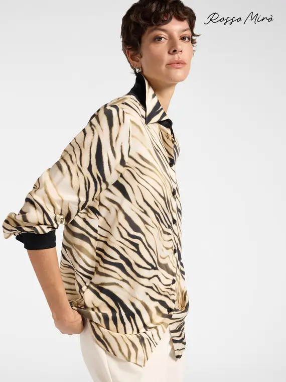 Camicia animalier Donna, Beige