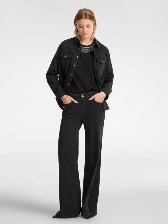 Camicia animalier in denim Donna, Nero miniatura 3