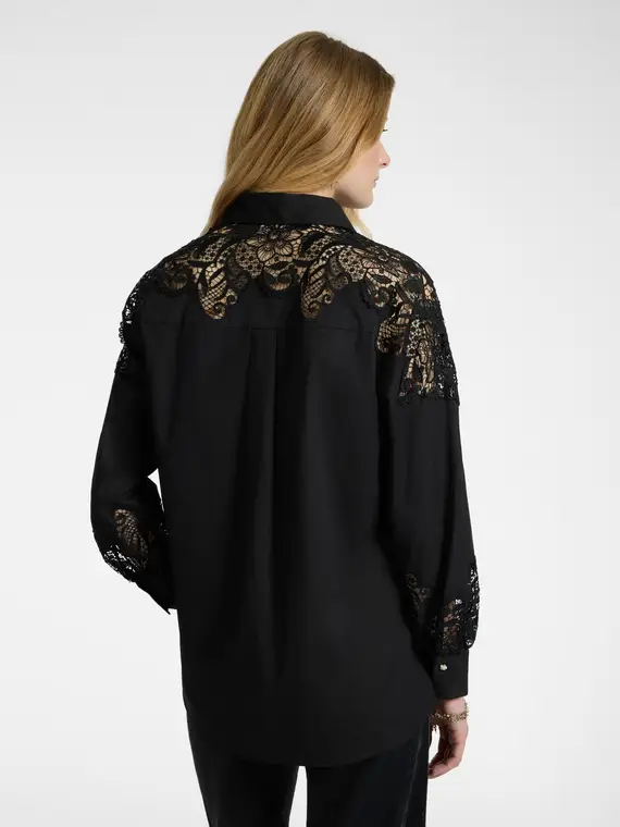 Camicia con pizzo Donna, Nero miniatura 2