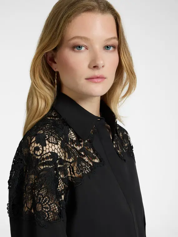 Camicia con pizzo Donna, Nero miniatura 3