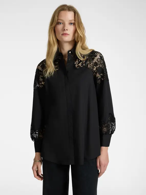 Camicia con pizzo Donna, Nero