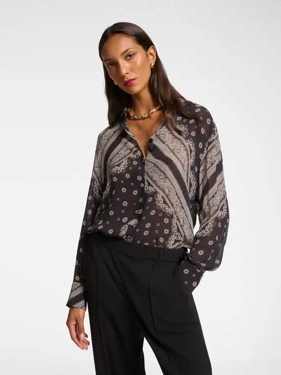 Camicia dalla stampa foulard Donna, Nero