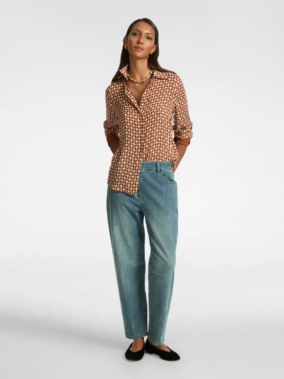 Camicia dalla stampa geometrica Donna, Marrone miniatura 3