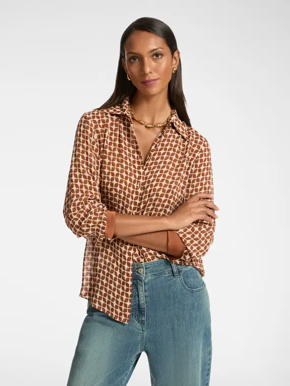 Camicia dalla stampa geometrica Donna, Marrone