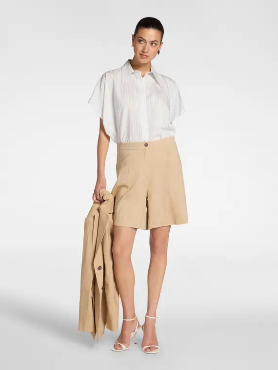 Camicia gessata con maniche corte Donna, Bianco miniatura 3