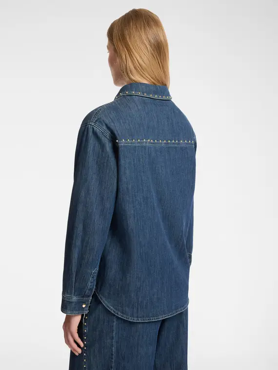 Camicia in denim con borchie Donna, Blu miniatura 2