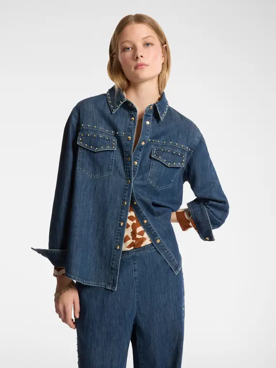Camicia in denim con borchie Donna, Blu
