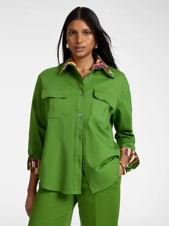 Camicia in gabardina con tasche Donna, Verde (56 IT)