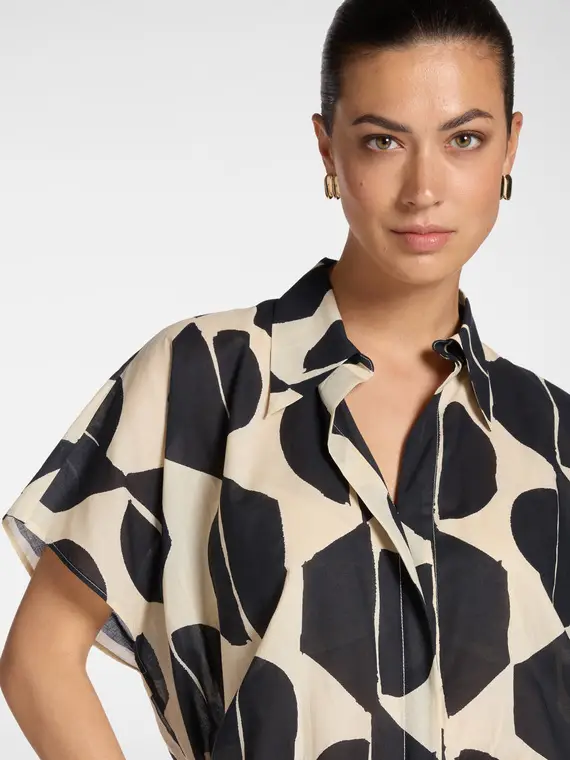 Camicia in mussola cotone stampata Donna, Nero miniatura 3
