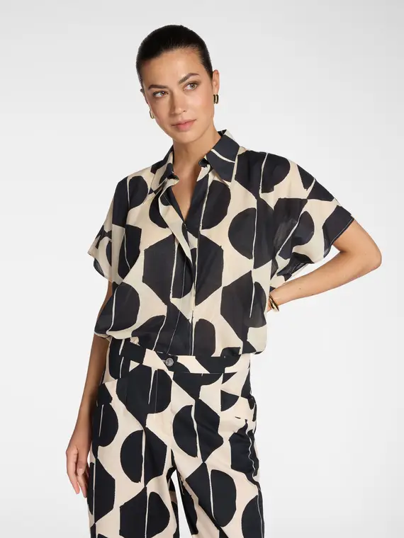 Camicia in mussola cotone stampata Donna, Nero
