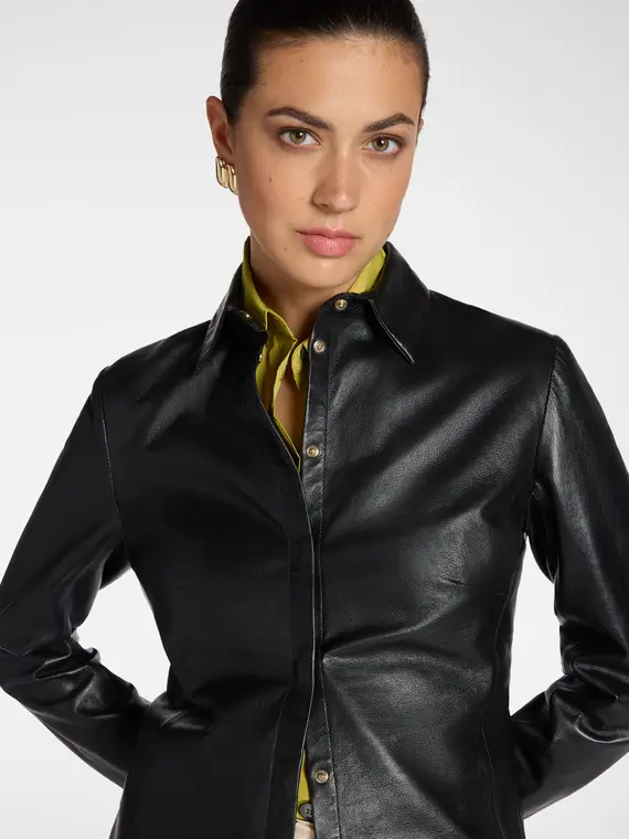 Camicia in pelle Donna, Nero miniatura 3
