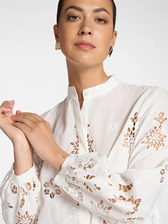 Camicia in pizzo traforato Donna, Bianco miniatura 3