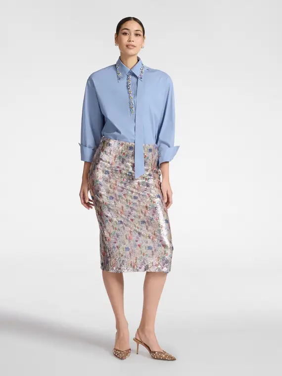 Camicia in popeline con cristalli Donna, Azzurro (42 IT) miniatura 3