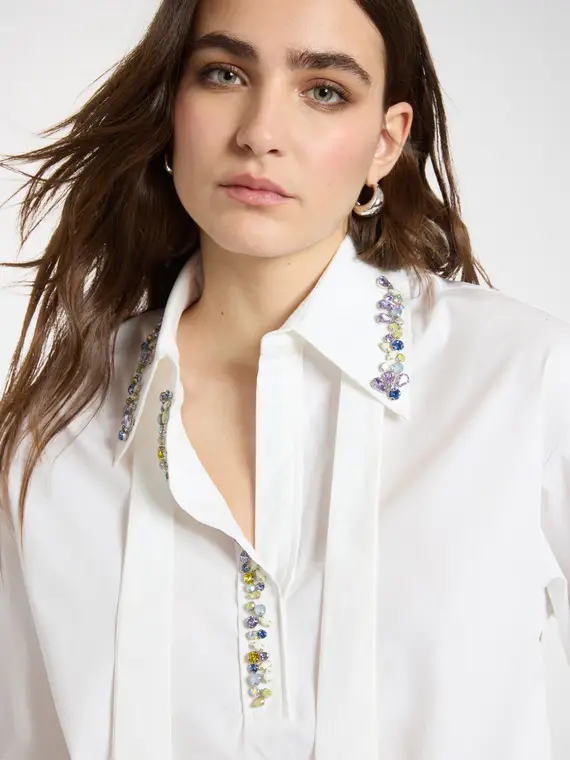 Camicia in popeline con cristalli Donna, Bianco (44 IT) miniatura 3