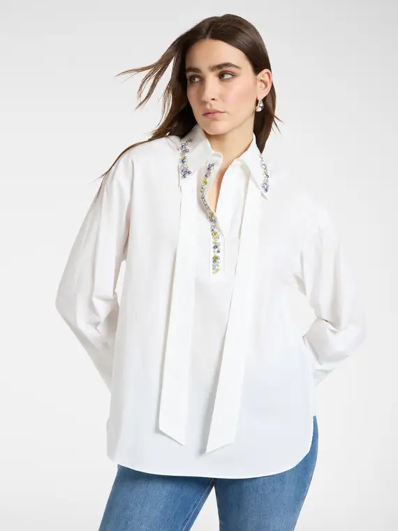 Camicia in popeline con cristalli Donna, Bianco (44 IT)