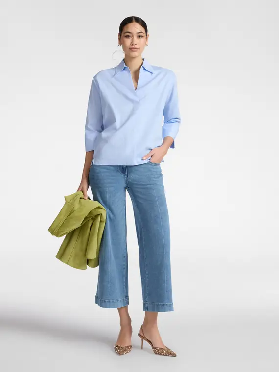 Camicia in popeline maniche tre quarti Donna, Azzurro (42 IT) miniatura 3