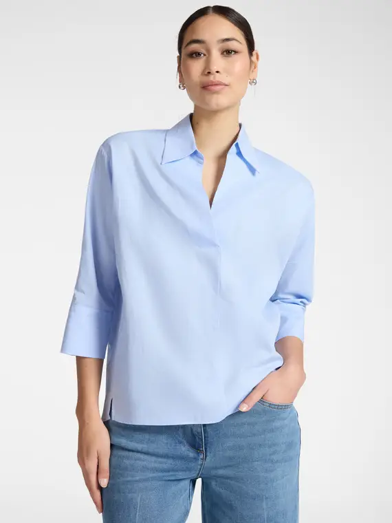 Camicia in popeline maniche tre quarti Donna, Azzurro (42 IT)