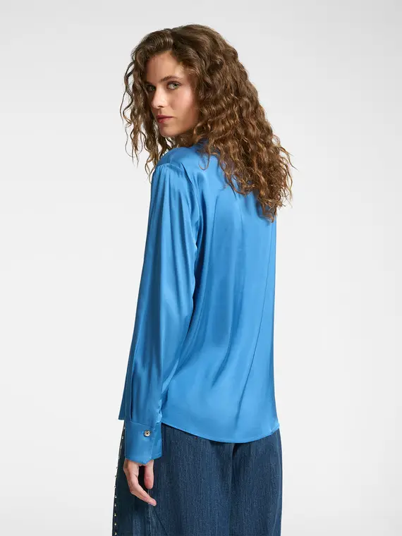 Camicia in raso stretch Donna, Azzurro miniatura 2