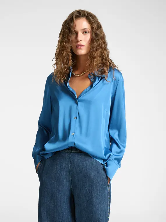 Camicia in raso stretch Donna, Azzurro