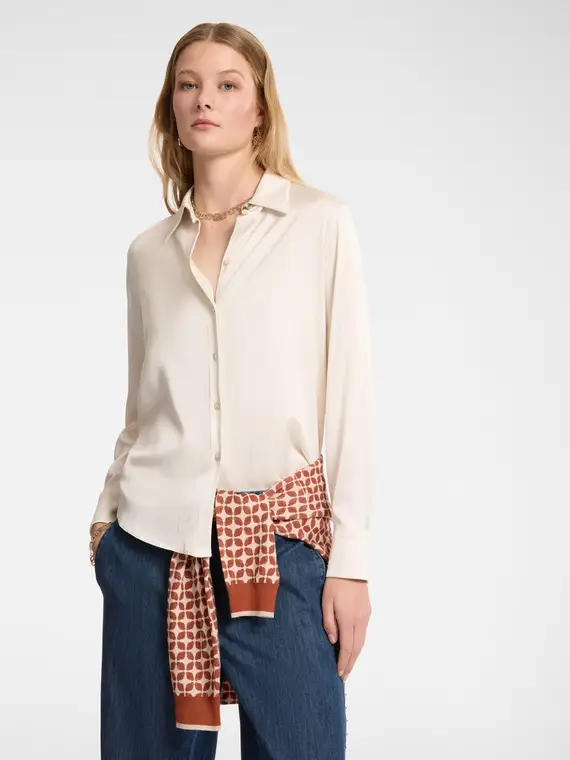 Camicia in raso stretch Donna, Bianco