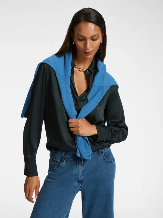 Camicia in raso stretch Donna, Blu