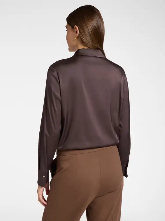 Camicia in raso stretch Donna, Marrone miniatura 2