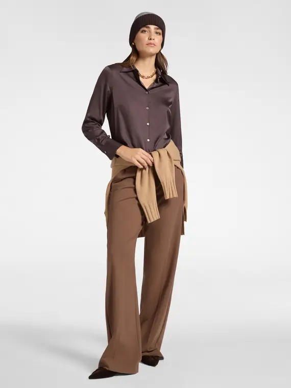 Camicia in raso stretch Donna, Marrone miniatura 3