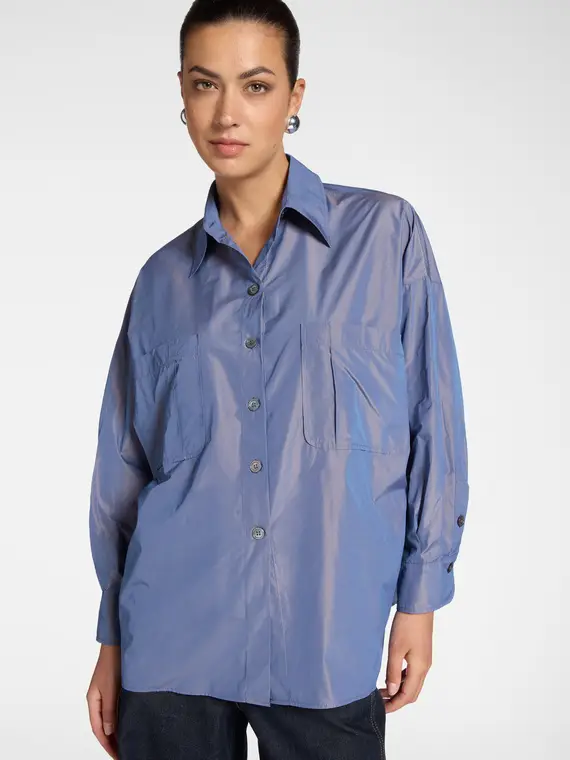 Camicia in taffetà con tasche Donna, Blu