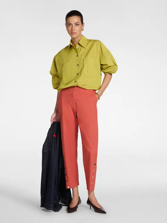 Camicia in taffetà con tasche Donna, Verde chiaro miniatura 3