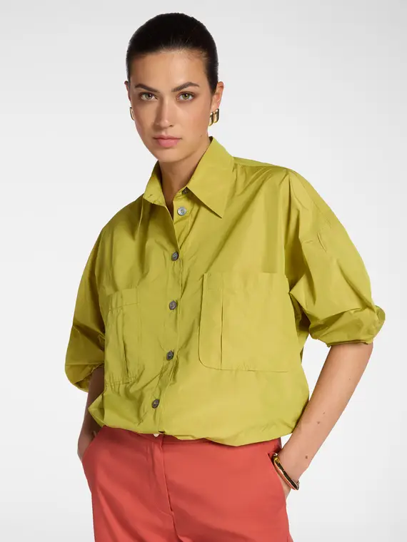 Camicia in taffetà con tasche Donna, Verde chiaro