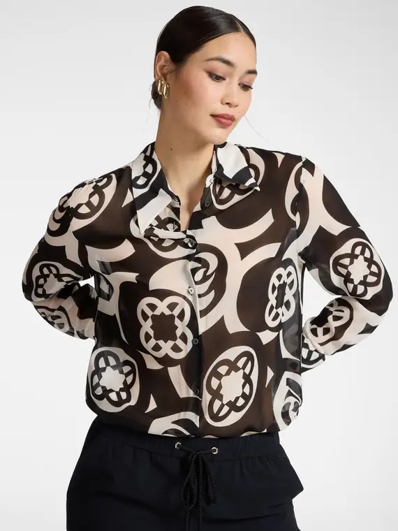Camicia in viscosa stampata Donna, Nero
