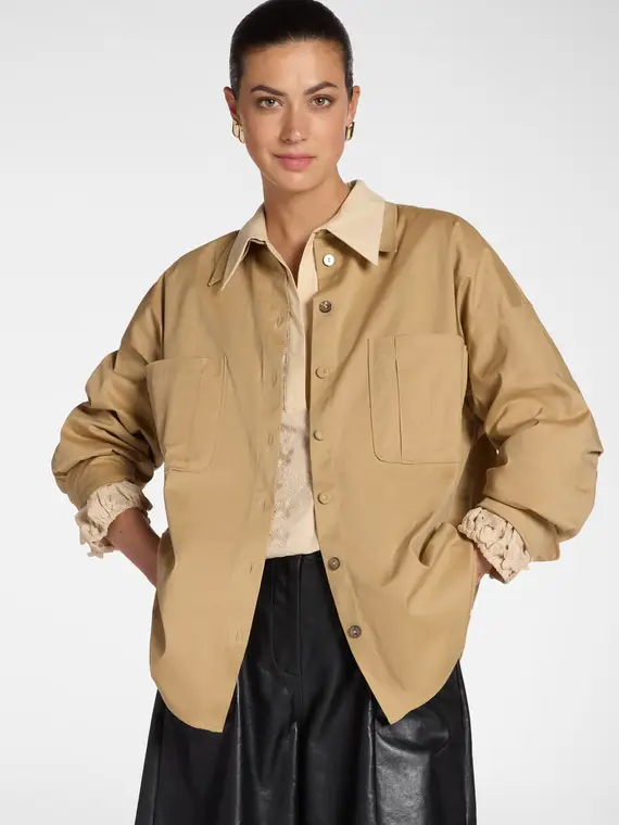 Camicia lunga in gabardina Donna, Beige