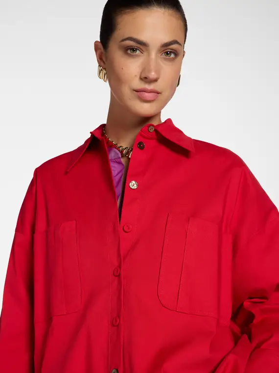 Camicia lunga in gabardina Donna, Rosso miniatura 3
