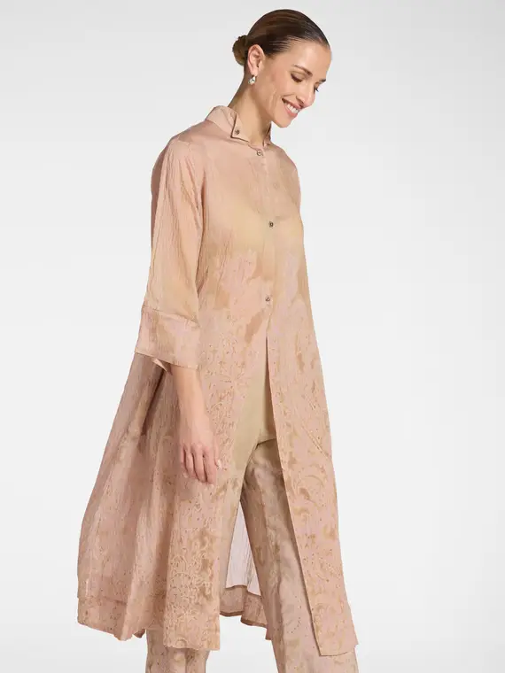 Camicia lunga in organza stampata Donna, Beige (42 IT) miniatura 3