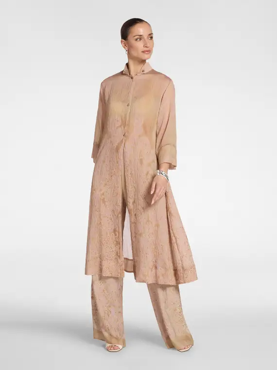 Camicia lunga in organza stampata Donna, Beige (42 IT)