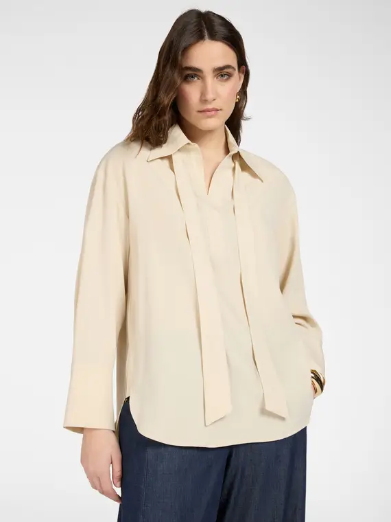 Camicia misto lino con fusciacca Donna, Beige (44 IT)