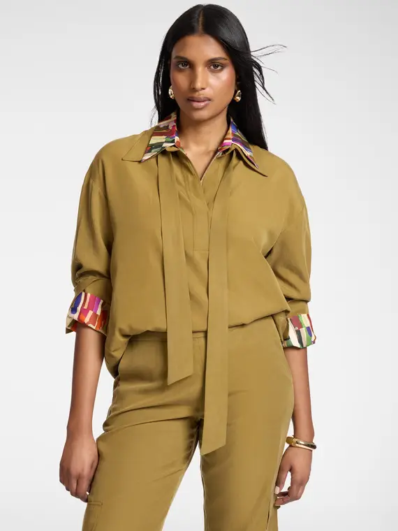 Camicia misto lino con fusciacca Donna, Marrone (42 IT)