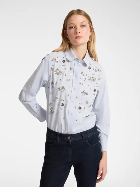 Camicia ricamata a mano Donna, Azzurro