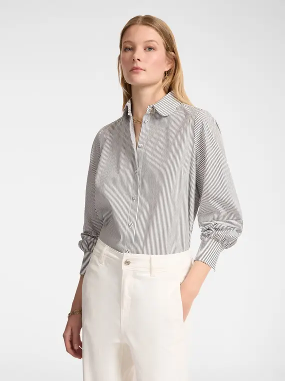 Camicia rigata Donna, Nero