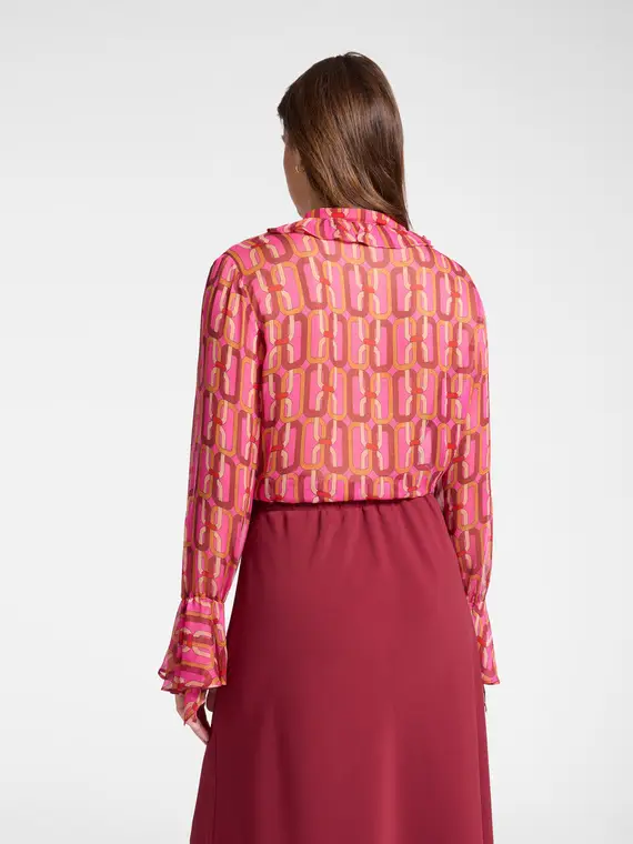 Camicia stampata con volants Donna, Fucsia miniatura 2