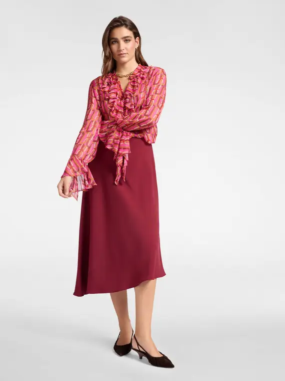 Camicia stampata con volants Donna, Fucsia miniatura 3