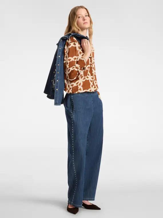 Camicia stampata Donna, Marrone miniatura 3