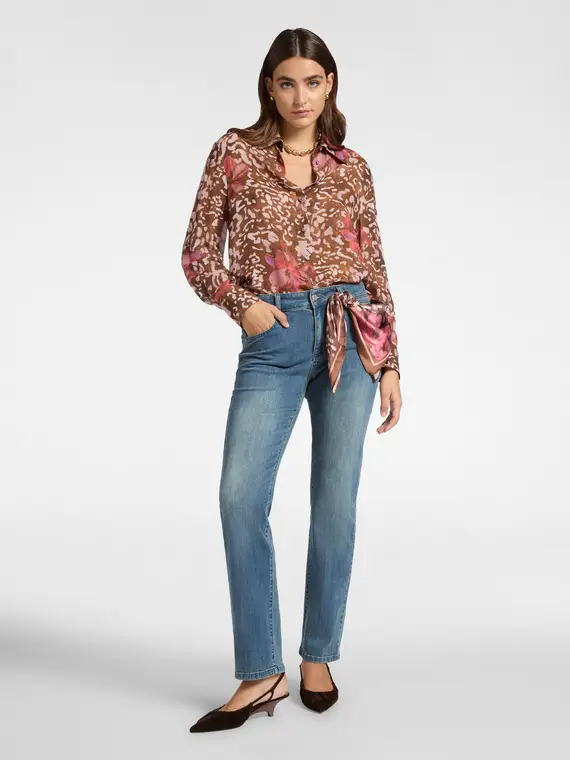 Camicia stampata Donna, Marrone miniatura 3