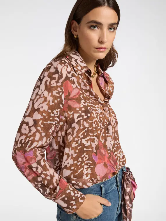 Camicia stampata Donna, Marrone