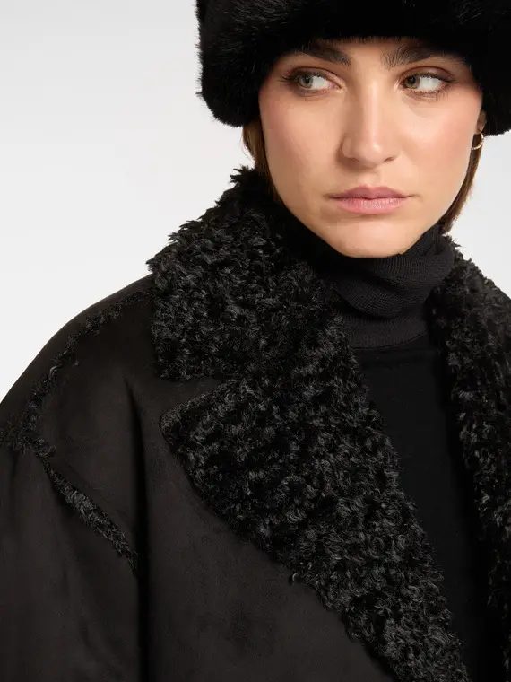 Cappotto in tessuto morbido con tasche Donna, Nero miniatura 3