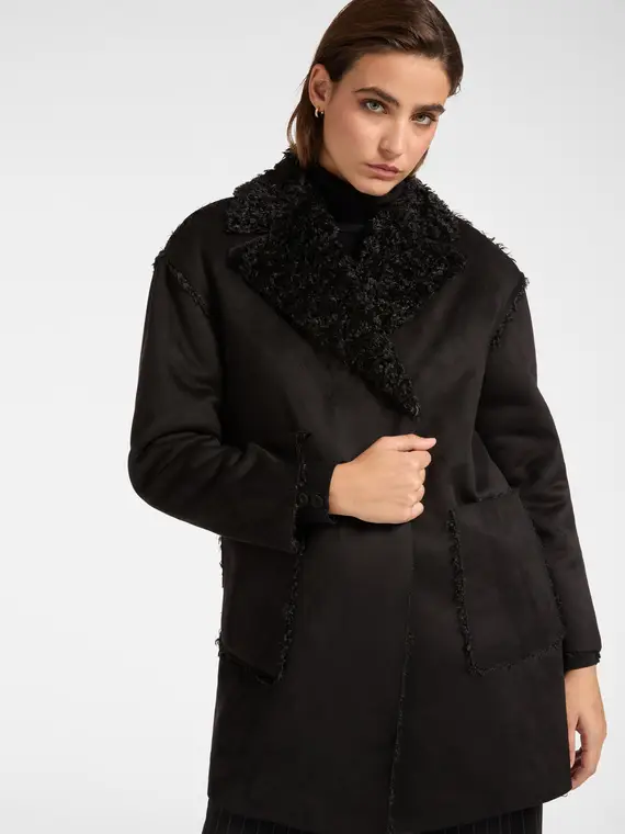 Cappotto in tessuto morbido con tasche Donna, Nero