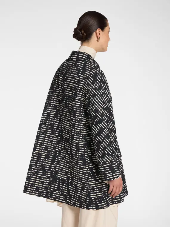 Cappotto misto cotone jacquard rigato Donna, Nero miniatura 2